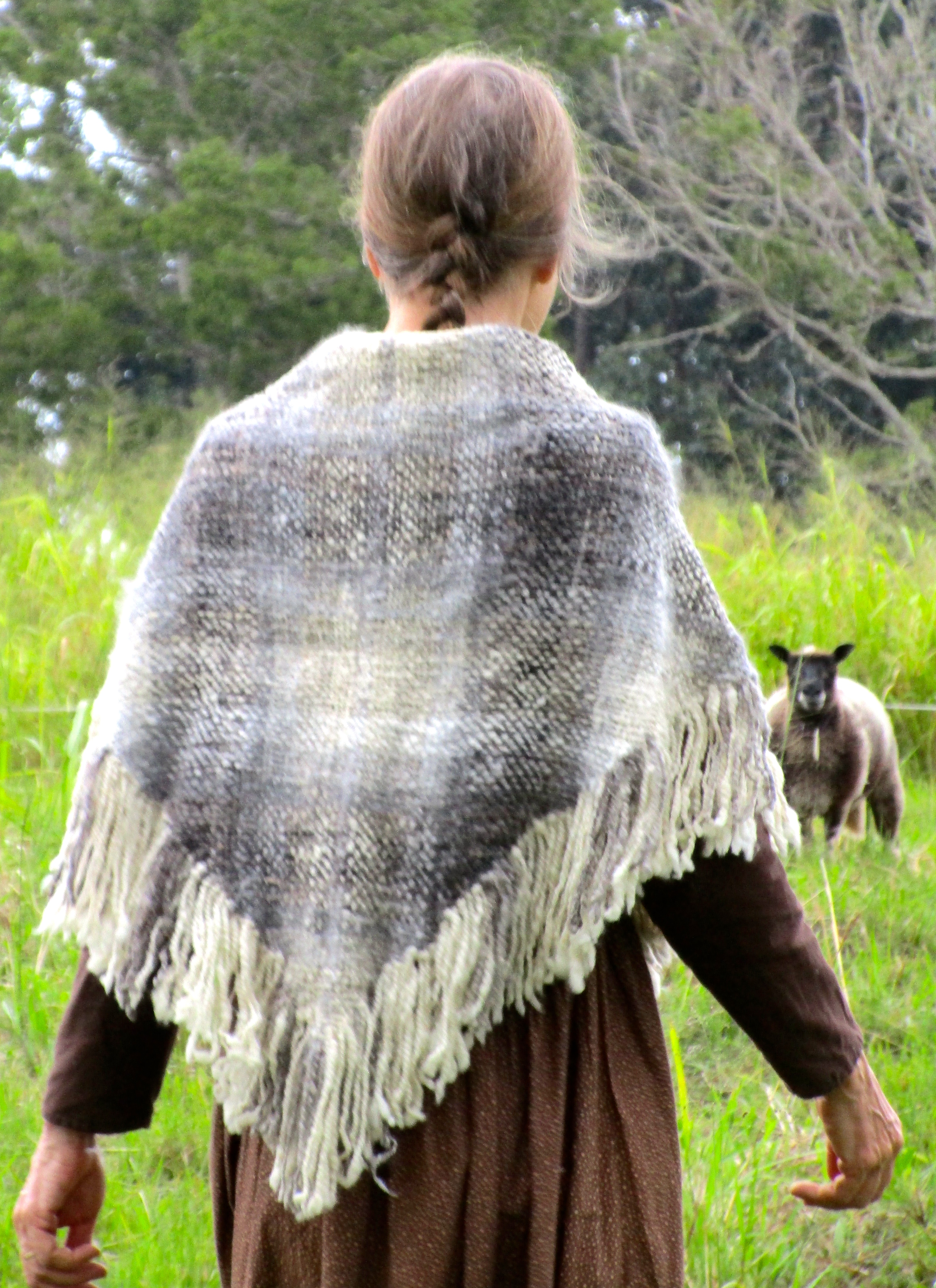 Photo of natural colored angora & sheep wool shawl.